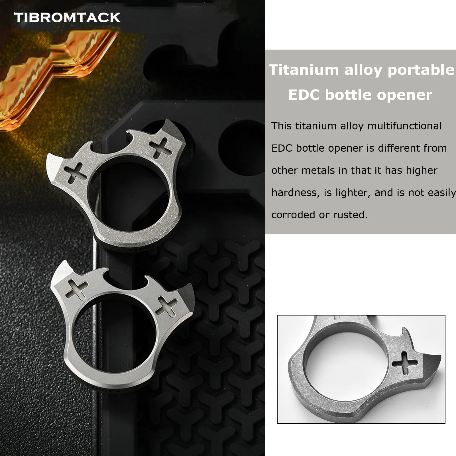 Titanium EDC Bottle Opener Keychain - Ultra-Light 0.56oz Pry Bar Tool