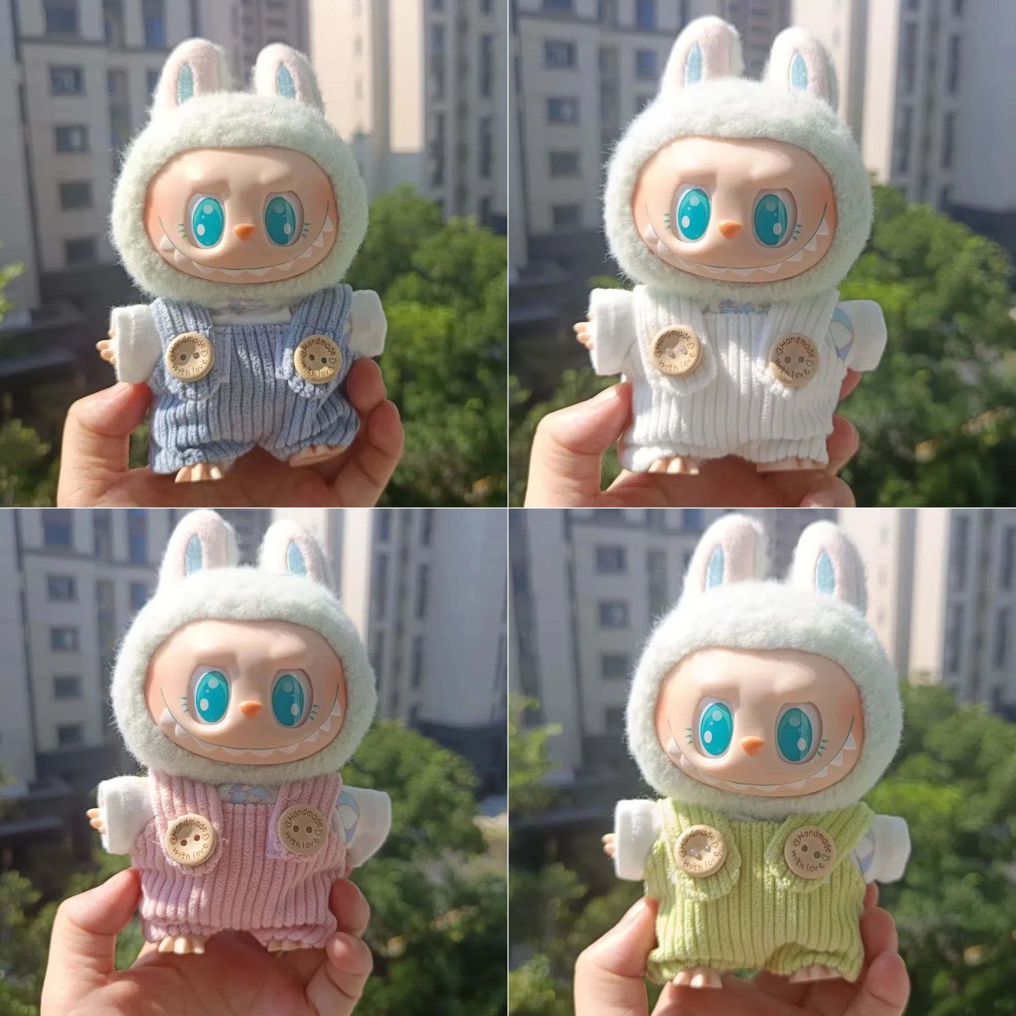 

Clothes For Labubu 15/17Cm Dolls Gen 1-3 Cute Colorful Overalls Set Apparel Hanging Accessories
