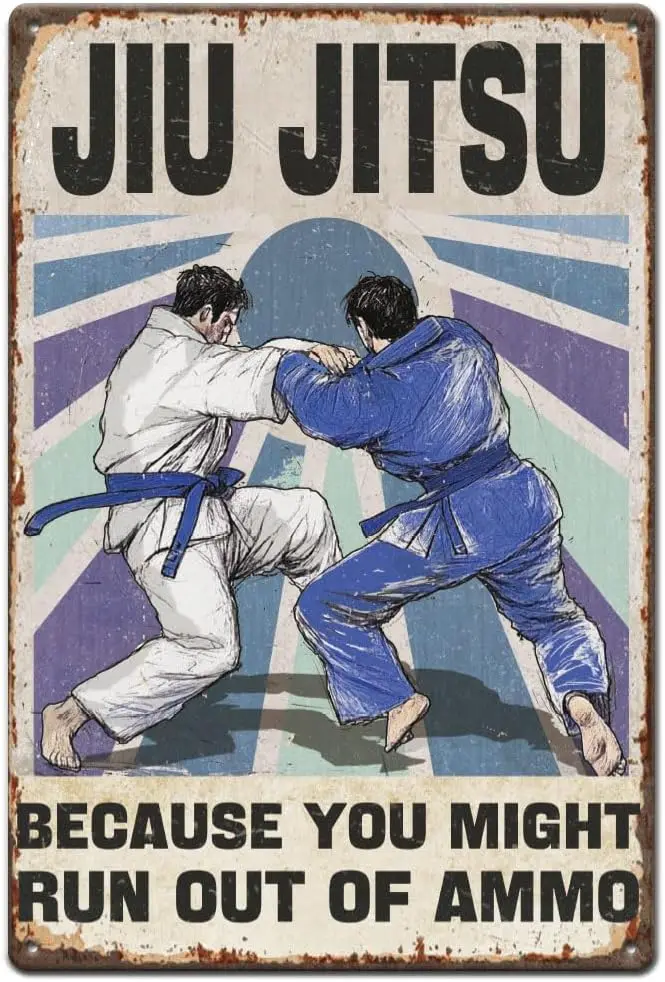 Vintage Metal Tin Sign   Retro Brazilian Jiu Jitsu Sign Rusty Look Poster for Home Gym Man Cave Garage Gifts for Practitioners C