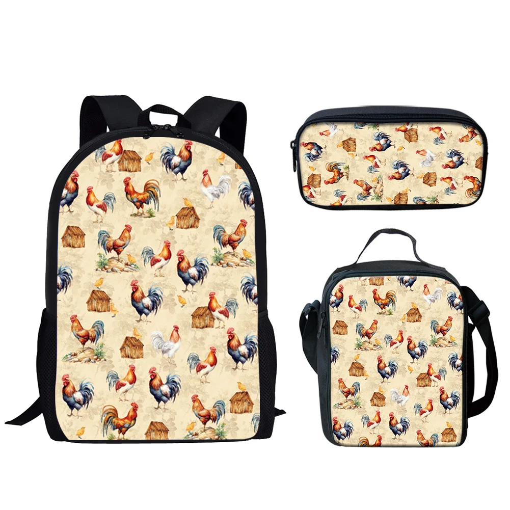 

Belidome Chicken Design 3Pcs School Bags Set for Teen Boys Girls Schoolbag Casual Backpack for Student Bookbag Mochila Infantil