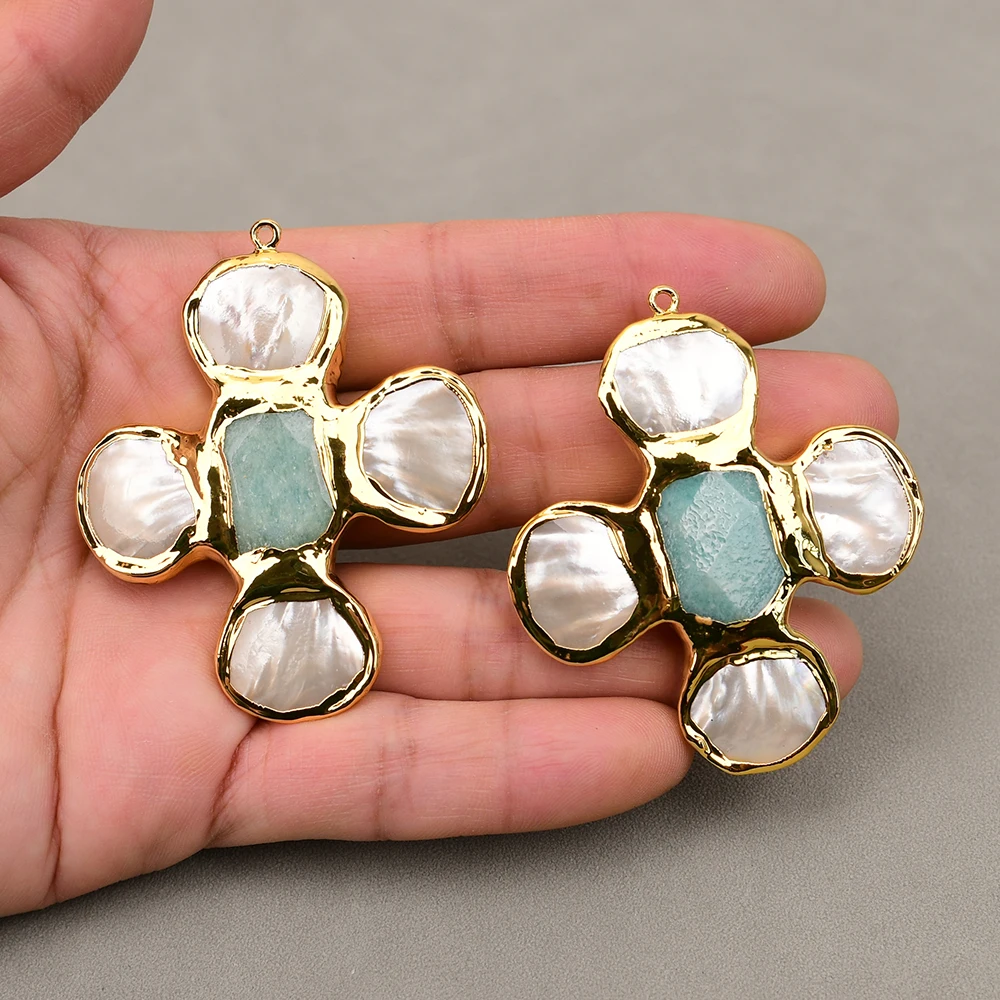 APDGG 2 قطعة قلادة مجوهرات من أمازونيتي باللون الأخضر الطبيعي ذات حواف ذهبية لصنع المجوهرات بنفسك #5