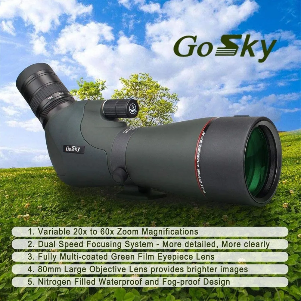 HD 20-60x80 Dual Focusing Spotting Scope - Waterproof HD Optics Zoom Scope with with Carrying Case and Smartphone