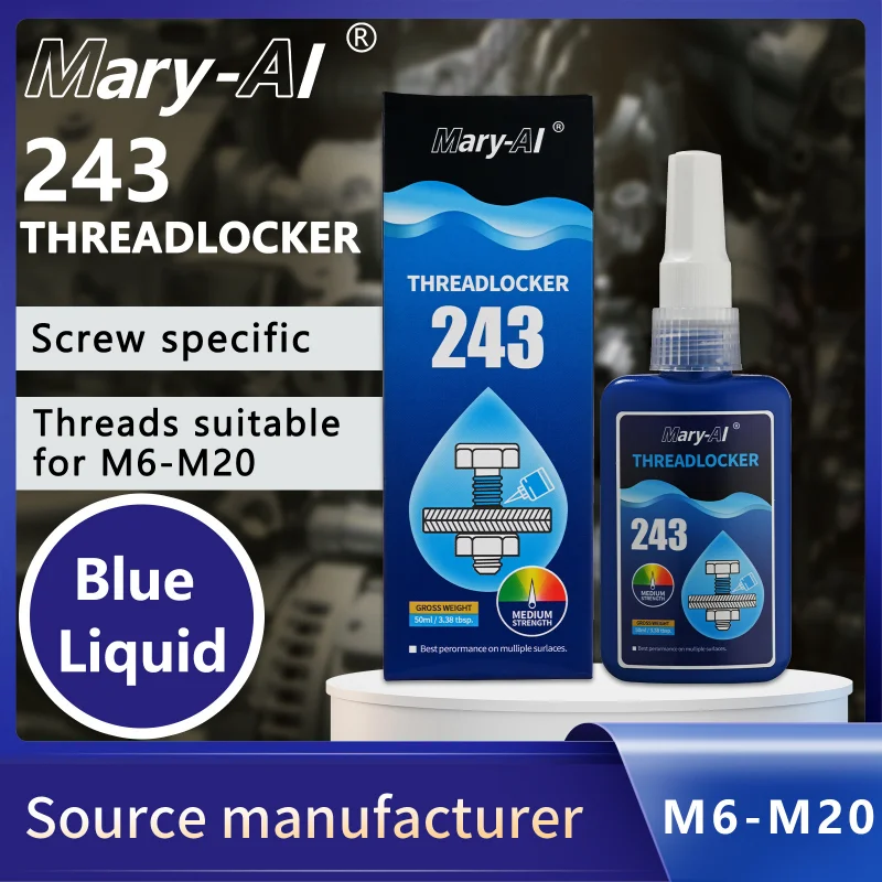 عالية الأداء 243 Threadlocker المسمار الغراء 50 مللي اللاهوائية الغراء موضوع قفل وكيل المسمار المثبت مع صندوق