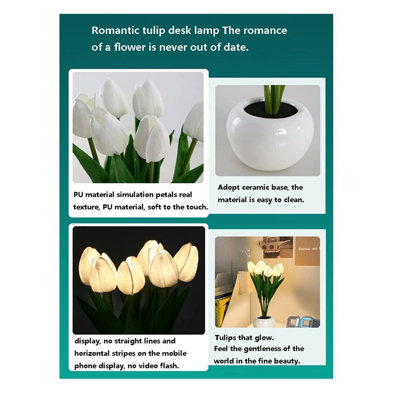 ABRW-Lampada tulipano, nuova lampada da tavolo LED simulazione tulipano luce notturna con vaso, lampada da tavolo decorazione casa soggiorno