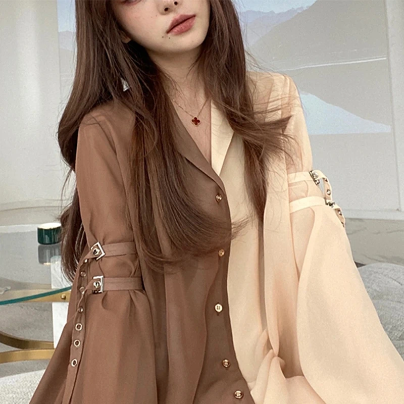 Deeptown Vintage Women Blouses Elegante Cottagecore Harajuku Oversized Chic Korean Fashion Casual Aesthetic Shirt Dress Female