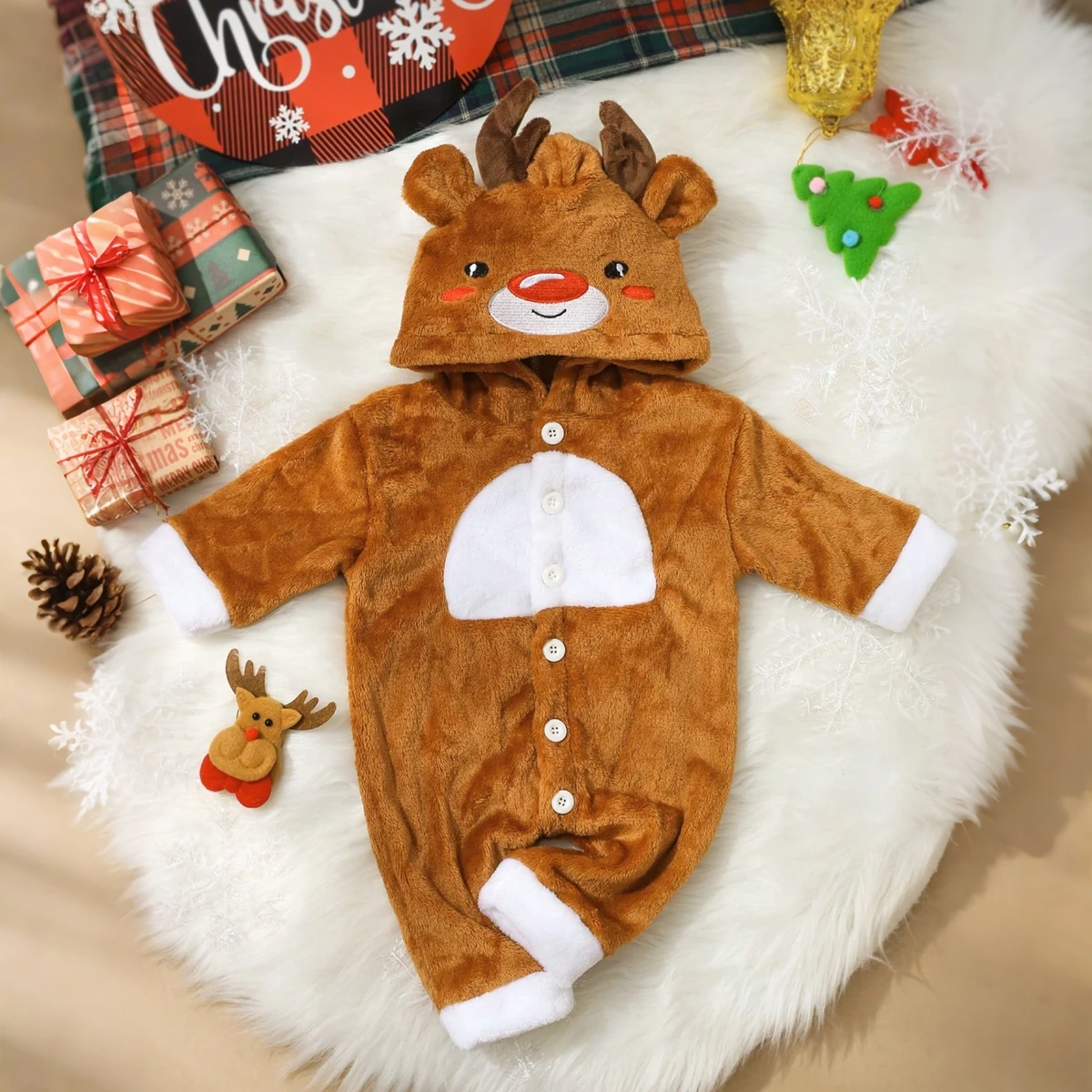 Ylsteed Рождественский наряд для новорожденных, милый комбинезон с рогами лося и вышивкой для маленьких мальчиков и девочек, комбинезон для фотосъемки, Рождественский подарок для новорожденных