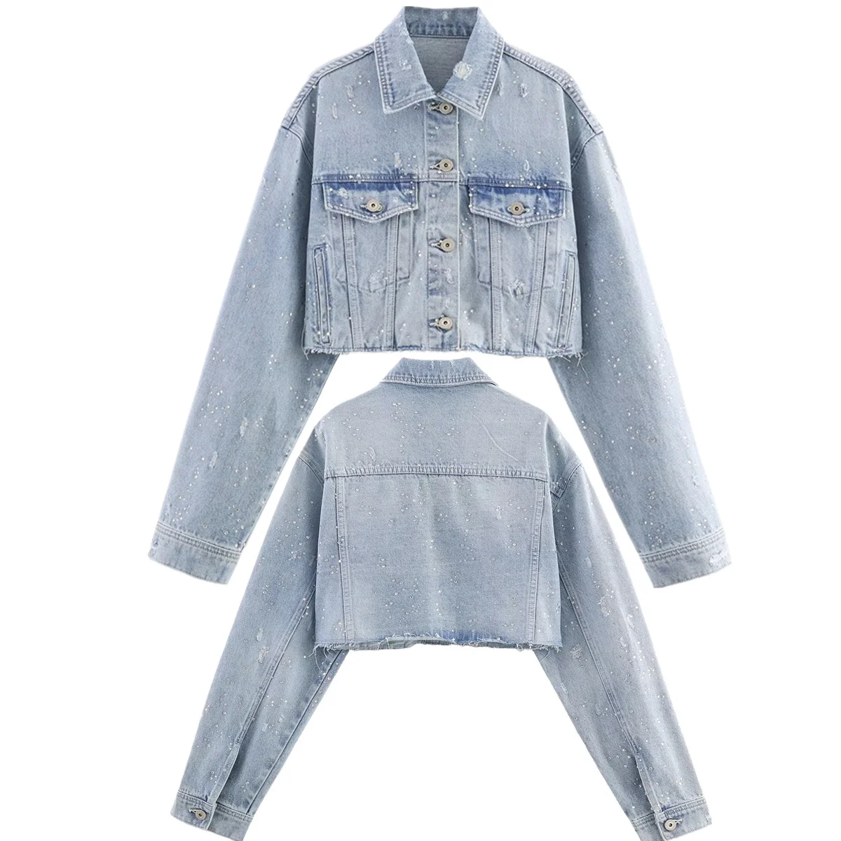 

Dave&Di 2026, весенняя минималистичная женская одежда, уличная джинсовая куртка, женские топы, джинсовая куртка с бриллиантами, пальто, топы