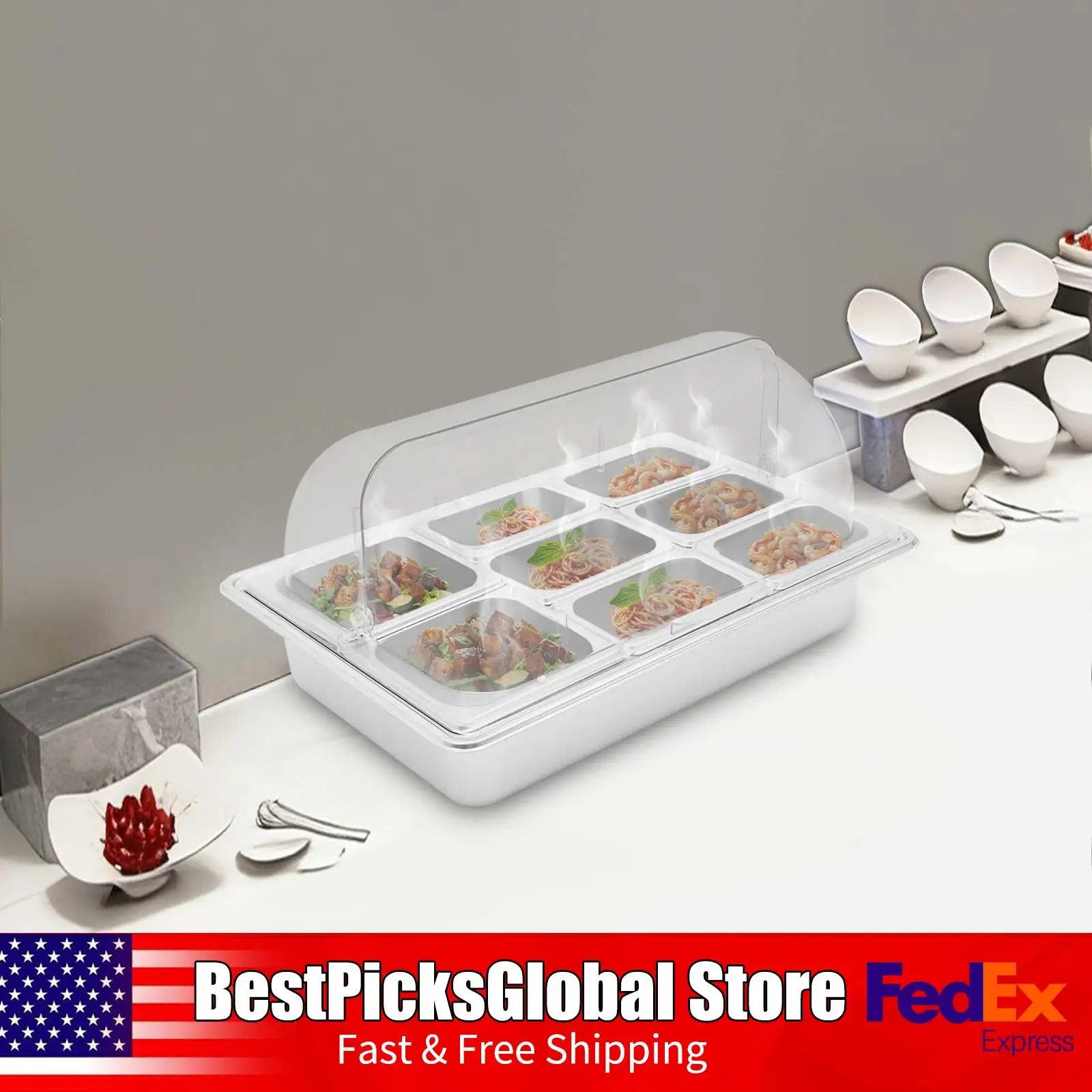 

Настольный контейнер для сервировки еды, 8-канальный буфет из нержавеющей стали с прозрачной крышкой для отеля