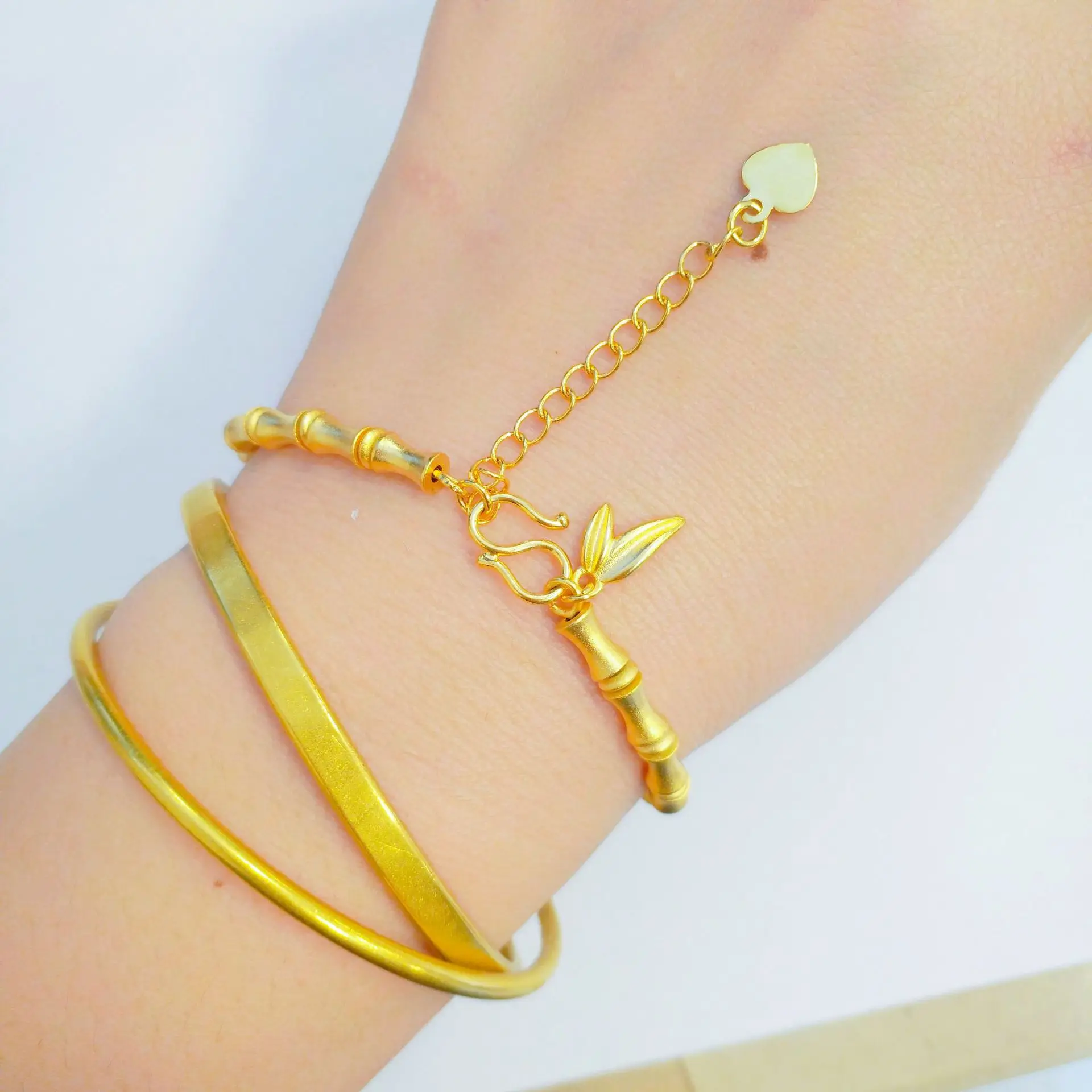 

AU999 24K Gold Rising Success Chain | Gradient enamel - painted bamboo, pearl accents, adjustable clasp, delicate & noble