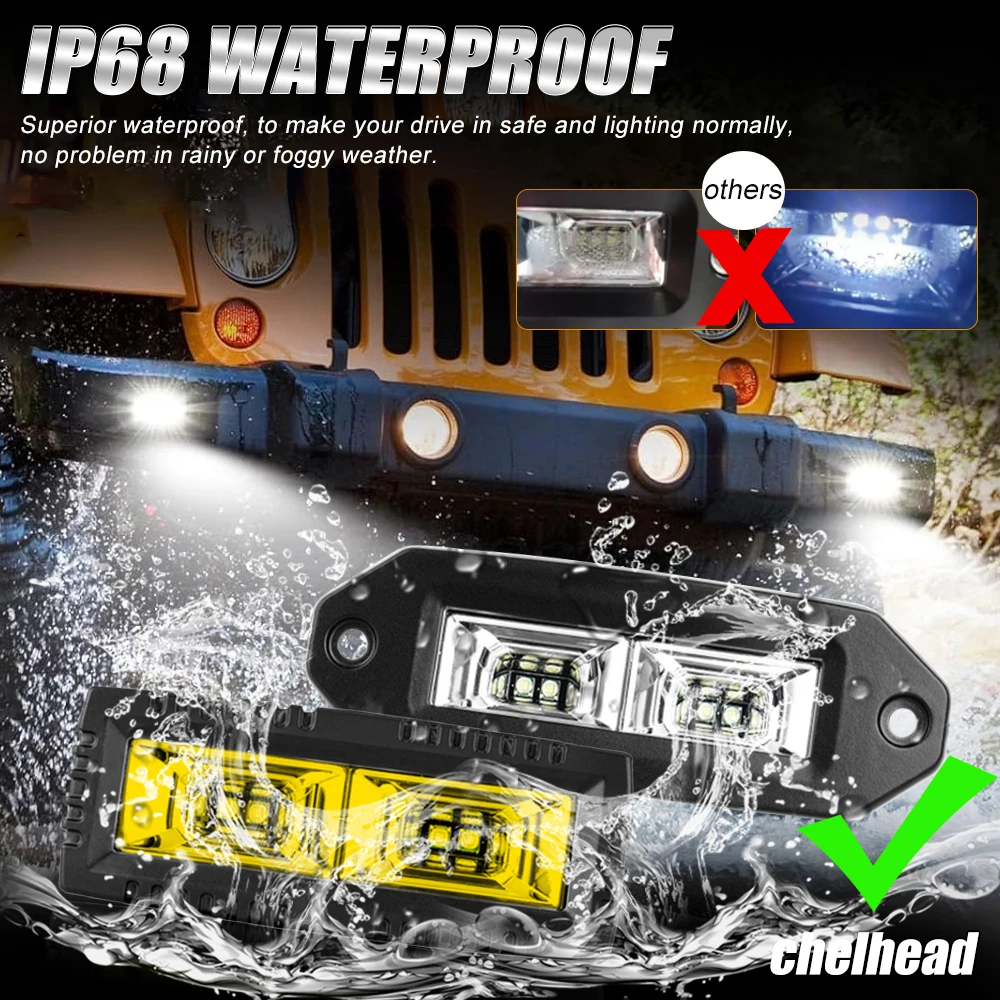 Luzes de trabalho de inundação led montagem embutida pods backup nevoeiro lâmpada 3000k 6000k iluminação de condução do carro para fora da estrada 4x4 captador caminhão suv utv rv