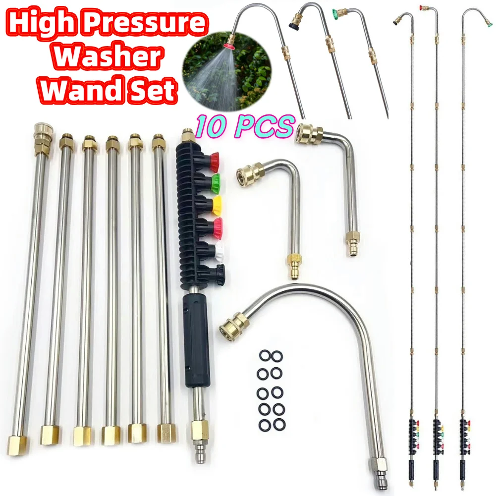 

10Pcs Water Gun Nozzle Extension Rods Set Spear Car Washer Nozzles Cleaning Tools Car Cleaning Rod Jet with 6 Adjustable Nozzles