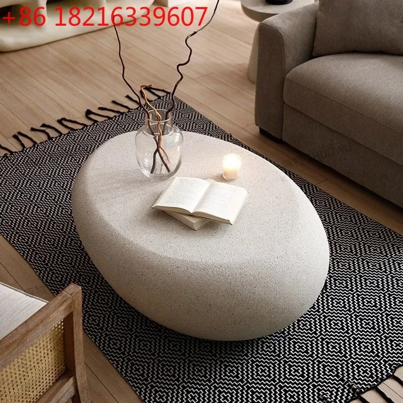 YAO Coffee Table Accent Side Modern Irregular Center Table Oval Coffee Table With Grainy Matte Rocks Pattern Drum Fiberglass