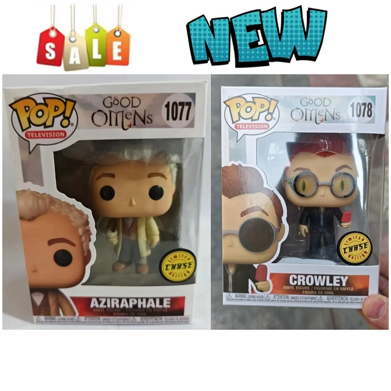 ¡Nueva llegada Funko Pop! Buenos presságios Aziraphale Con Libro # 1077 Crowley # 1078 Figuras de acción de vinilo Juguetes para cumpleaños El mejor regalo