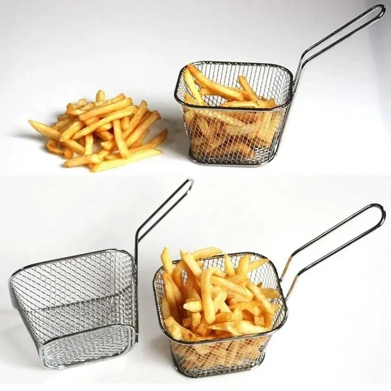 Praktischer Pommes-Korb, geeignete Küche, frittiertes Essen, tragbar, Edelstahl-Chips, Mini-Bratkorb, Sieb, Fritteuse, Kochutensilien