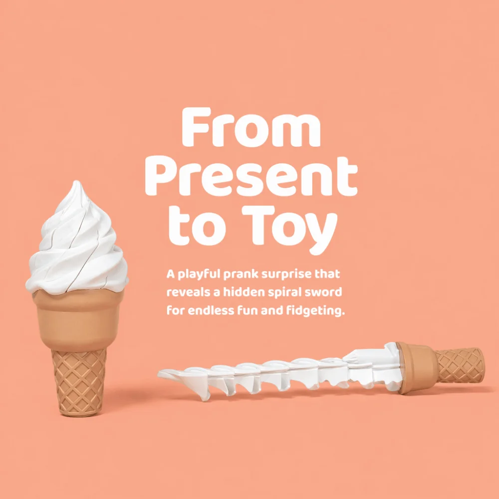 Creative Ice Cream Retractable Toy 3D Printed Realistic Simulation Novelty Gag Gift Waffle Cone Stretch-Out Ice Cream Cone Toy