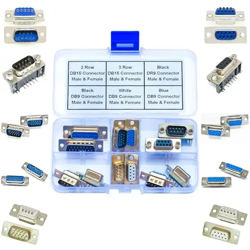 DB9 DB15 DR9 Male Female Connector D, DB9 White/Blue/Black D-Sub Solder Type & DB15 Dual & Three Rows Connector (DB9/DB15-Kit)