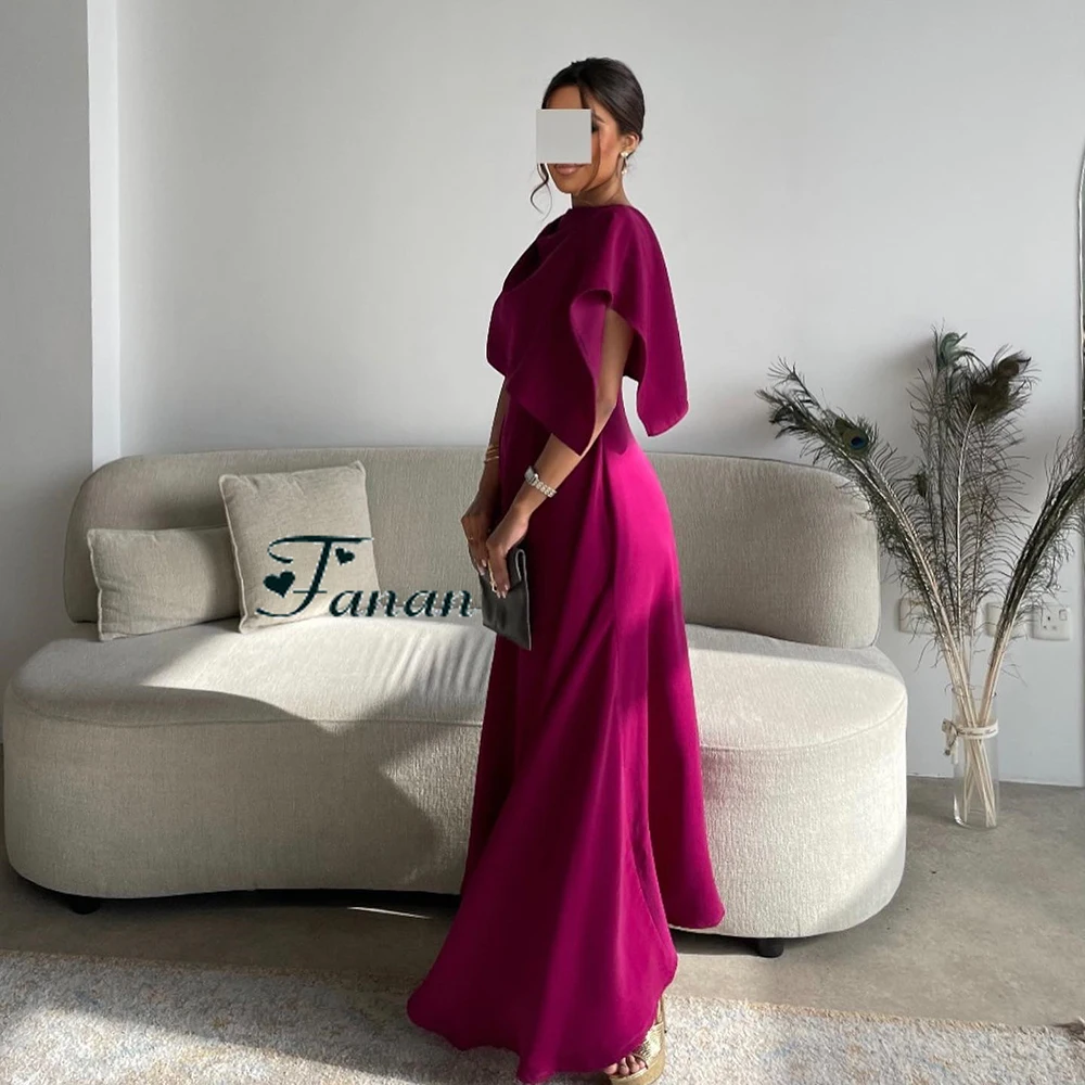 Personalizado o-pescoço simples jérsei a linha vestido de noite sem mangas watteau trem vestido de festa com capa tornozelo comprimento vestido de baile