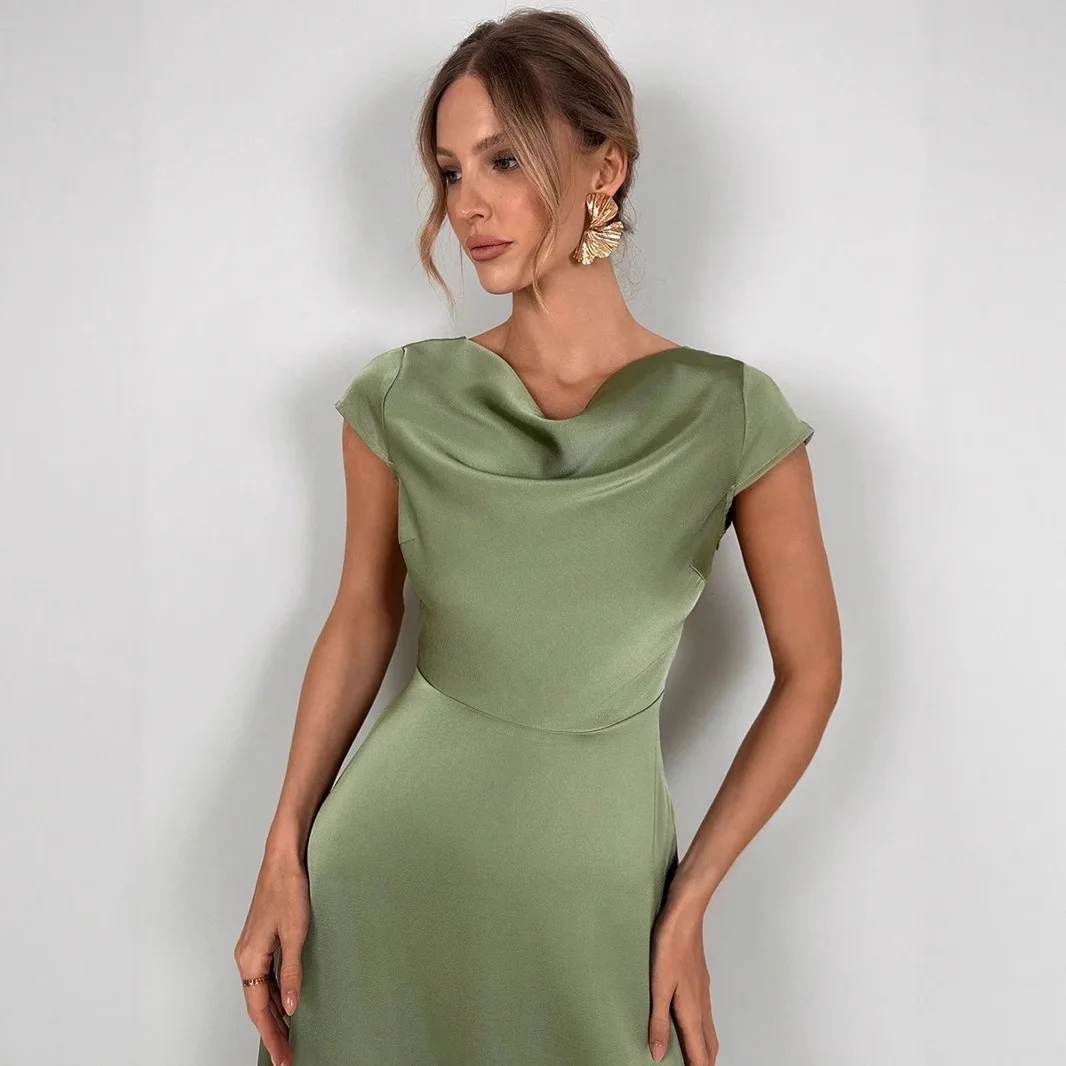 

2026 Summer New Style Imitation Silk Dress Slit Satin Satin Long Skirt European and American Fashion High-end