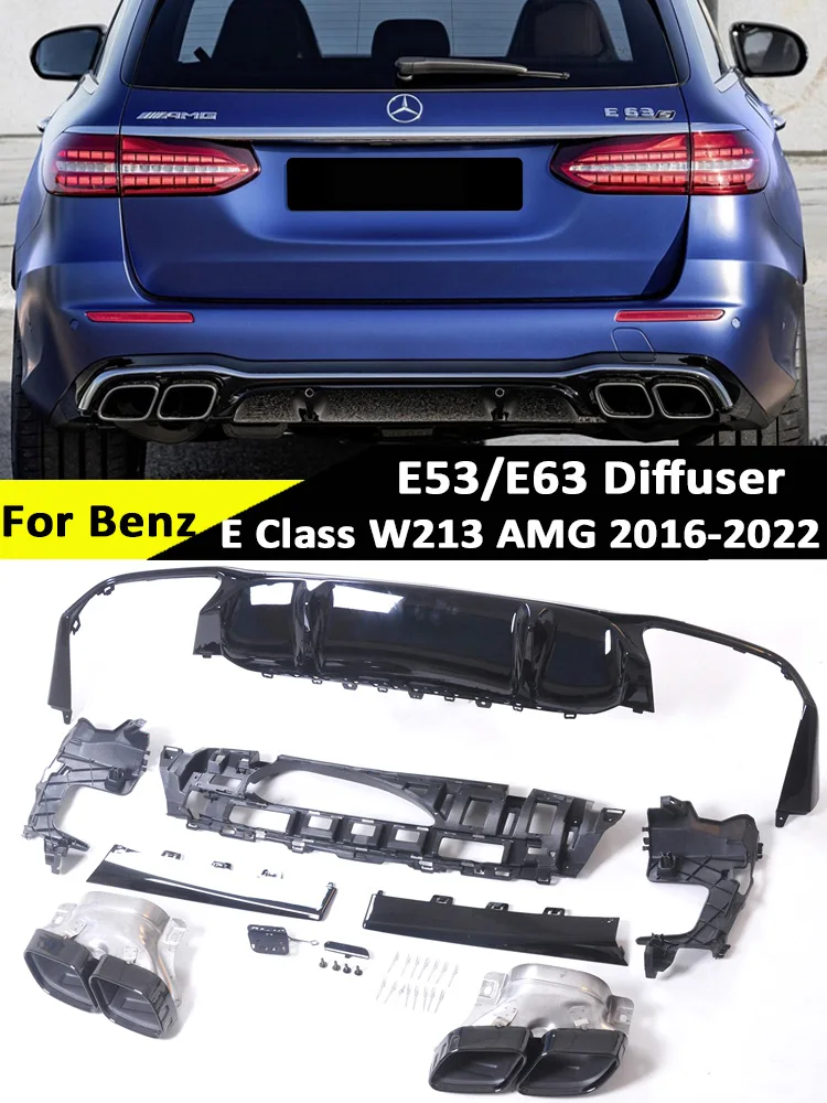 AMG Line Rear Bumper Diffuser with Exhaust Tips Black Sliver For Mercedes Benz E Class W213 E53 E63 Exterior Part 2016-2022