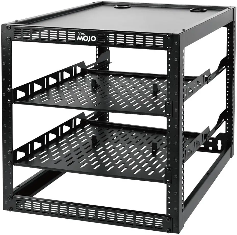 

12U Open Frame Network Rack for 19" IT & AV Gear, Floor Standing or Wall Mounted, with 2 Shelves & Hardware