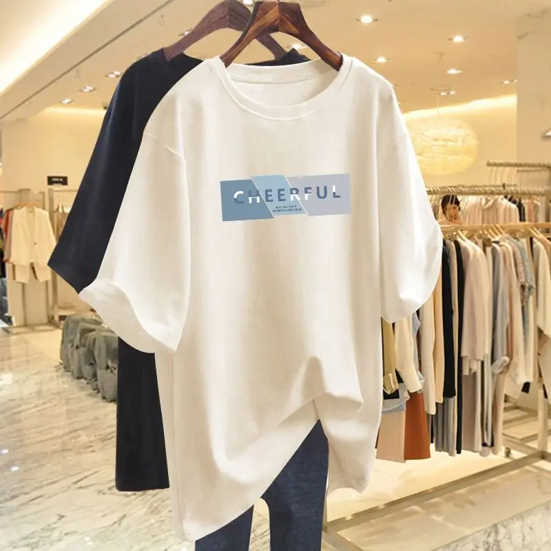 Women Clothing Basic T-shirt Letter Printed Loose Summer Casual Top Tees Short Sleeve O-neck Pullovers