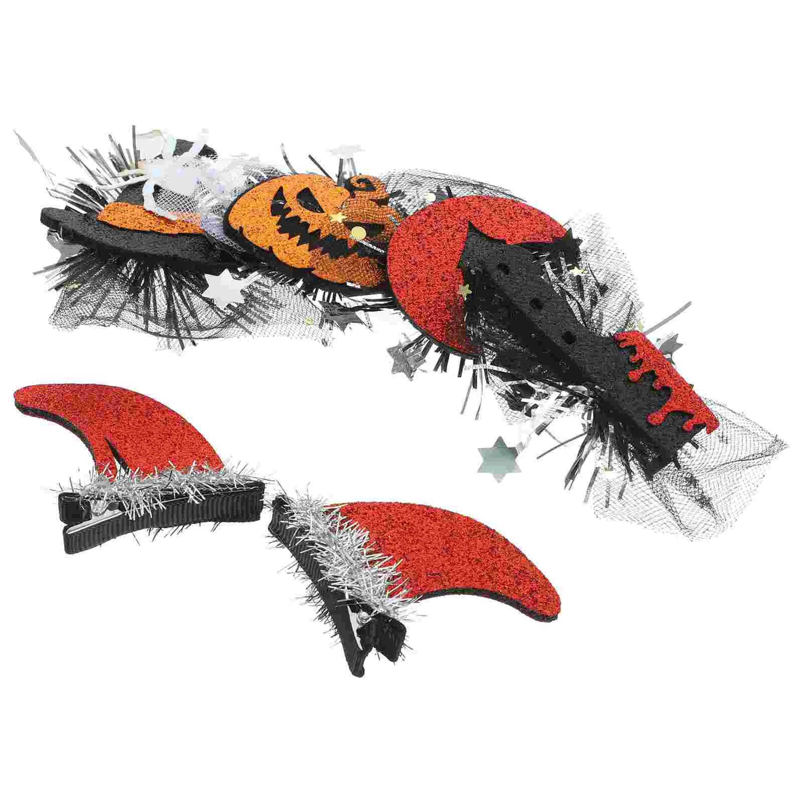 

6 Pcs Halloween Cartoon Hair Clips For Teens Accessories Party Witch Hat Decorate Children's Women Mesh Novelty