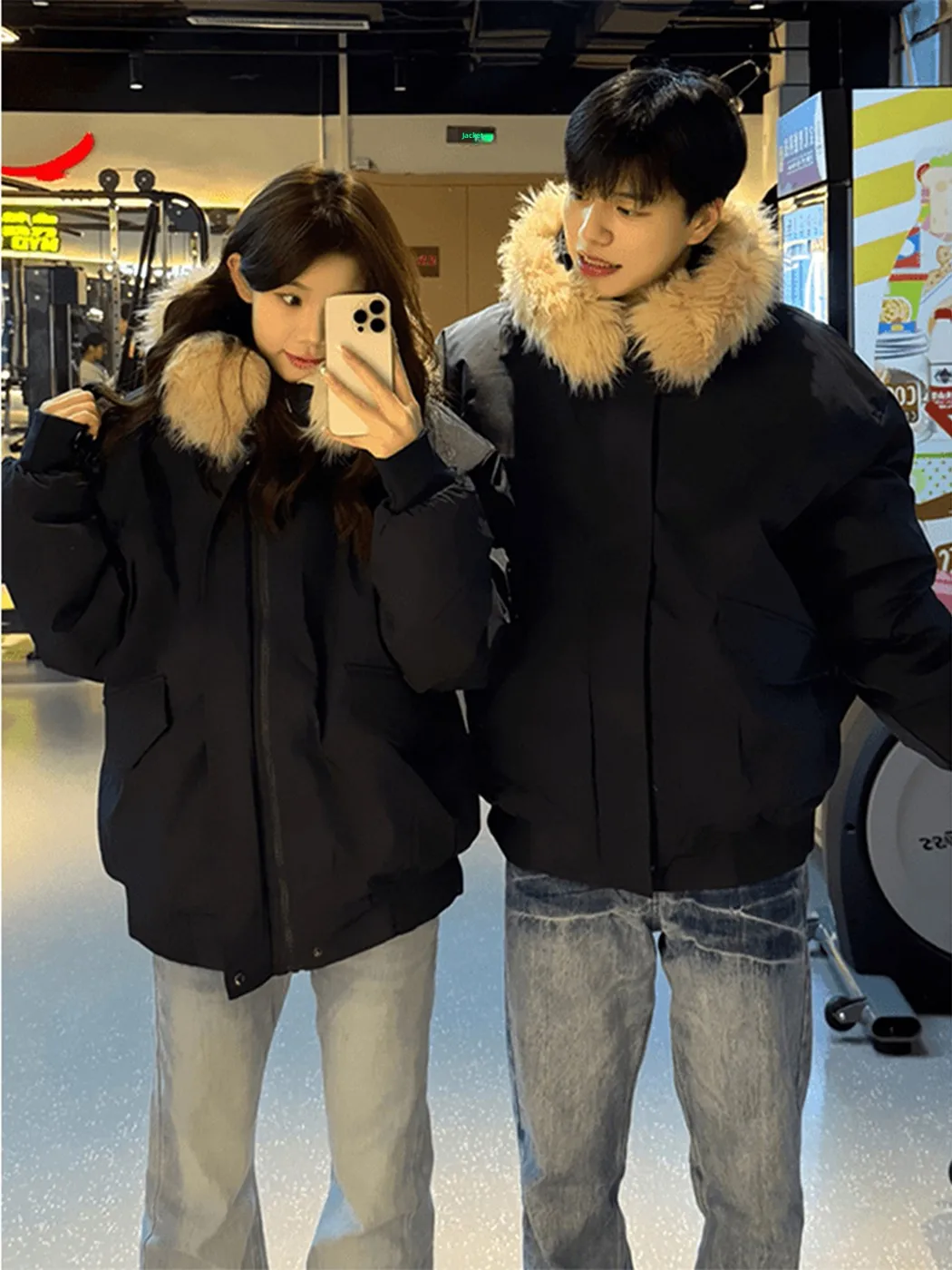 

Thiened down Parka Coat with Detachable Large Fur Collar for Men And Women Winter Warm Couple Cotton Jaet Outerwear