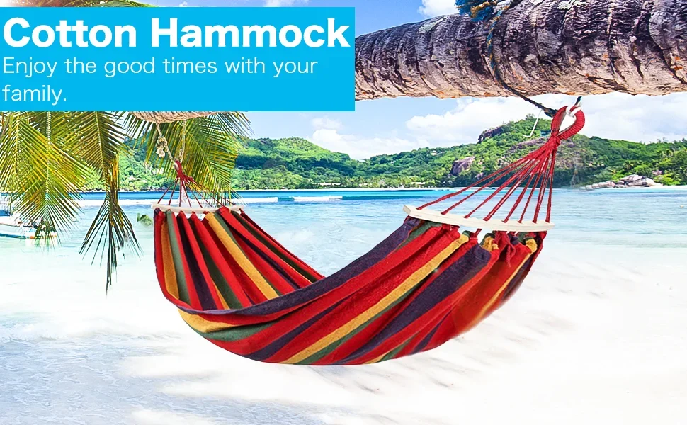 

Double Single People Outdoor Hammock Portable Garden Hammock Sports Home Travel Camping Swing Canvas Stripe Hang Bed Hammock