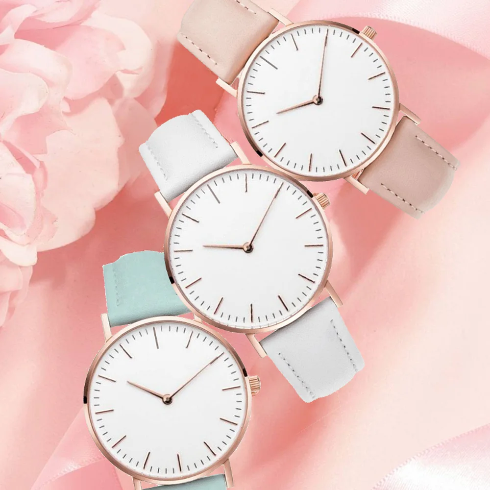 Elegante reloj de pulsera de cuero blanco para mujer, sencillo, informal, regalo, novedad de 2023