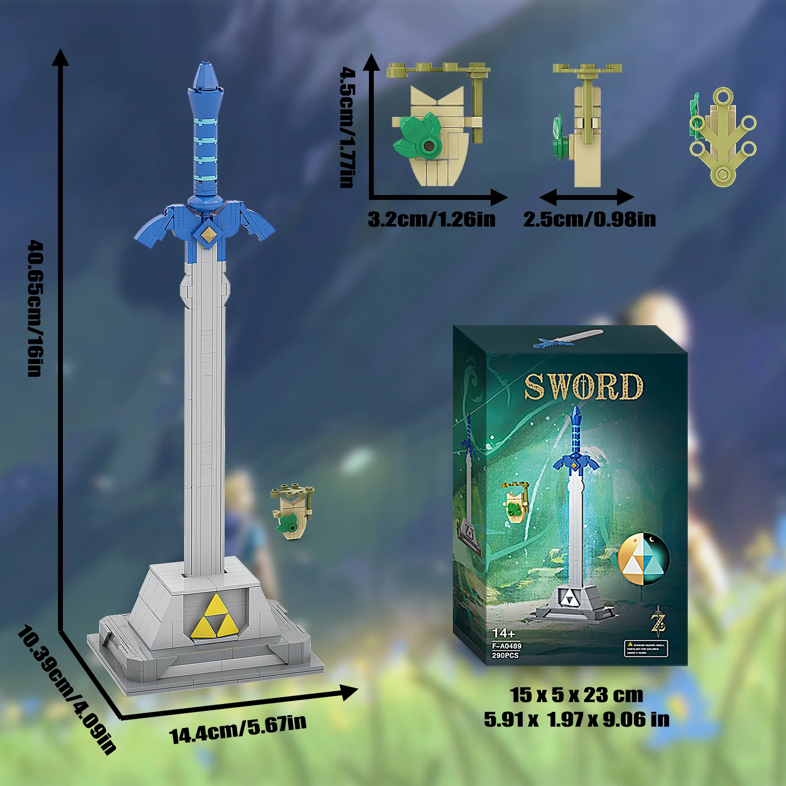 The Master Sword Building Blocks Set with Luminous Tri-Force，Micro Hyrule Building Blocks Set, BOTW Decorations Gifts for Kids