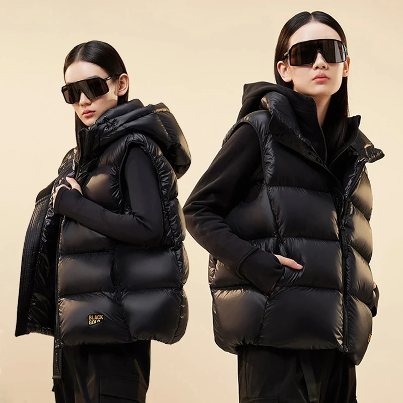 Goose Down Vest for Women Luxury Winter Vest Jacket Couple Puffer Vest Hooded Detachable White Duck Down Sleeveless Jacket Coat