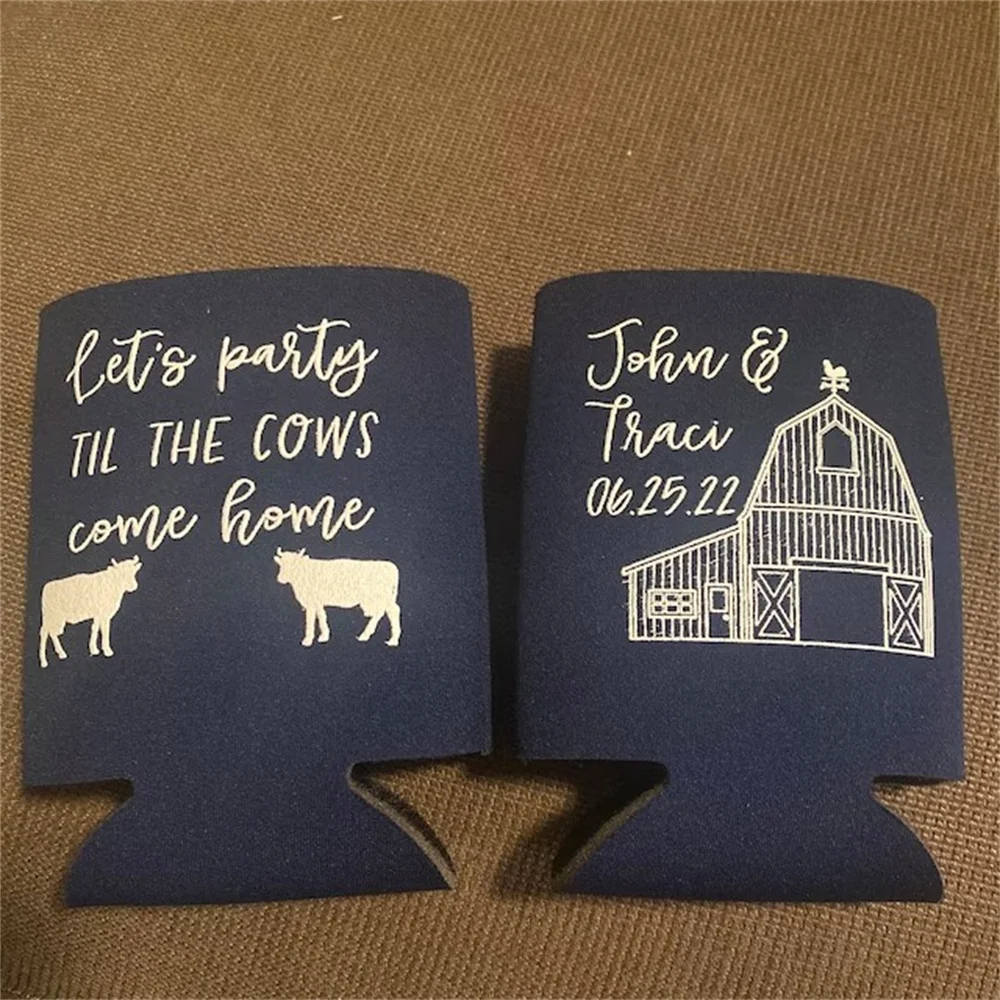 Wedding Favors - Let's Party til the Cows Come Home Barn Farm Rustic Wedding Can Coolers, Southern Wedding Favors, Country Weddi