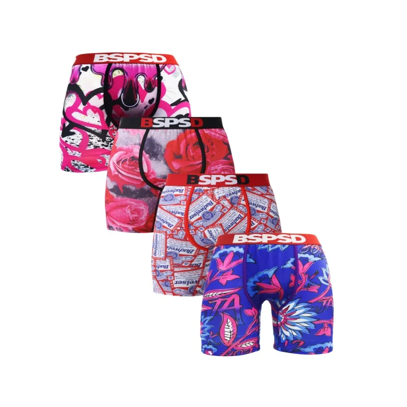 

Комплект из 4 мужских трусов-боксеров: комфортные, дышащие, для плавания, больших размеров, с принтом