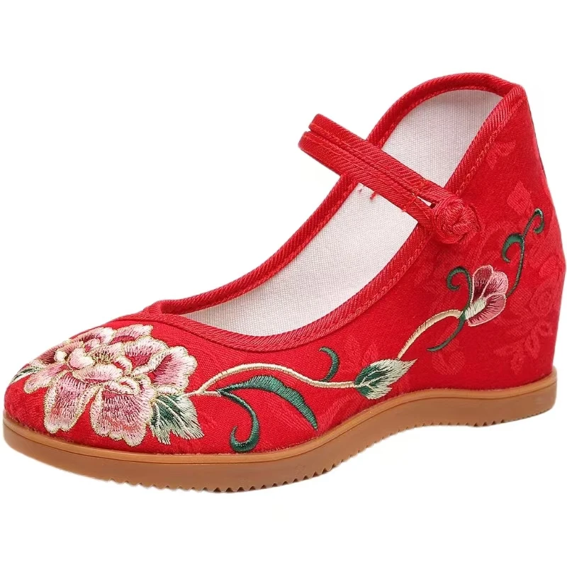 2024 New Women's Chinese Traditional Retro Embroidered Shoes Platform Wedges Ethnic Style Mary Jane Shoes Retro Wedding Shoes