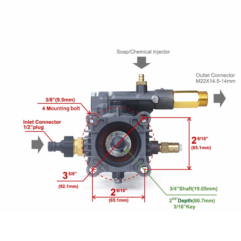 205bar/3000psi Swash Plate Pump Copper Pump Head for High Pressure Cleaning Machine Car Washer High Pressure Water Gun - Image 2
