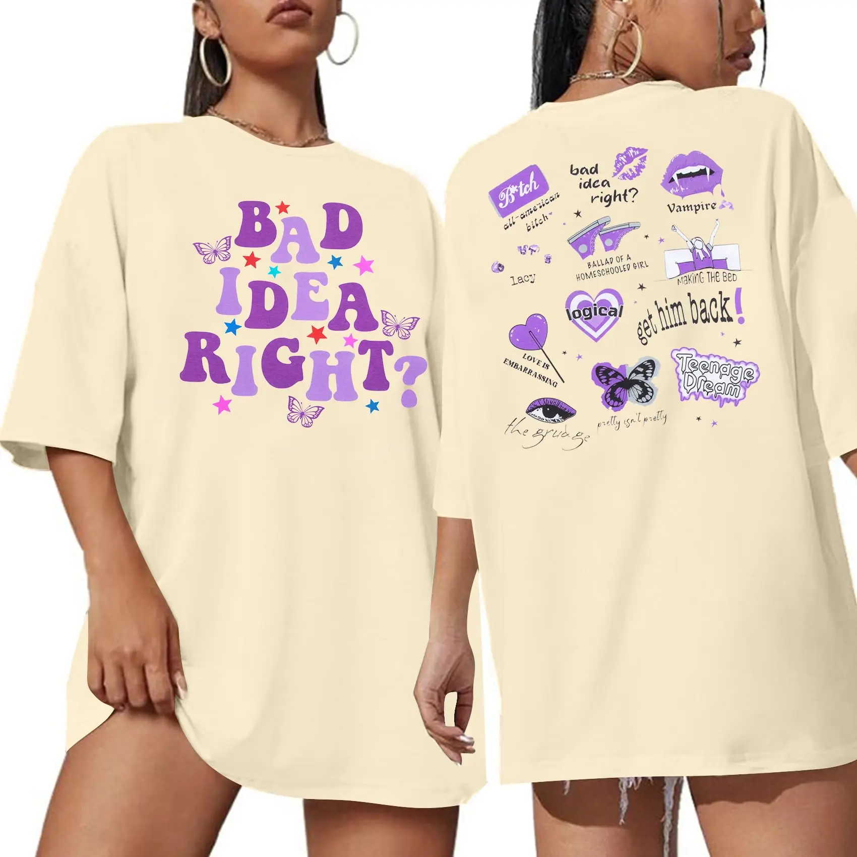 Concert Shirt for Women Oversized Bad Idea Right Tee Shirts Retro Country Music T-shirts Oversized Music Lover Fans Tee Tops