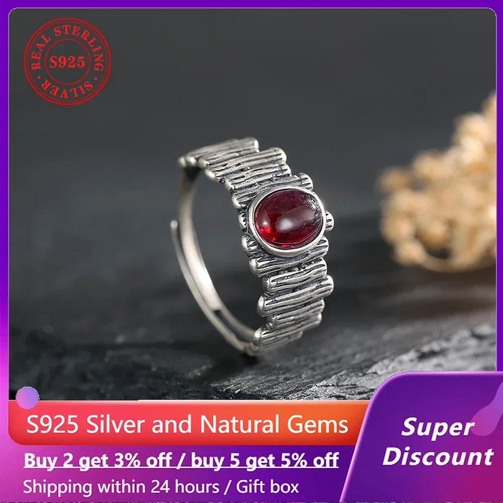 Irregular design 925 sterling silver hip-hop men's ring paired with natural crystal 7 * 9mm garnet women's ring party jewelry