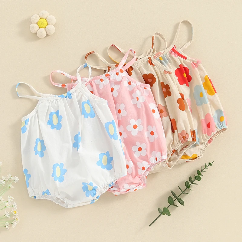 

Baby Girl Sleeveless Romper Summer Floral Print Bandage Jumpsuit for Newborn Toddler Cute Clothes