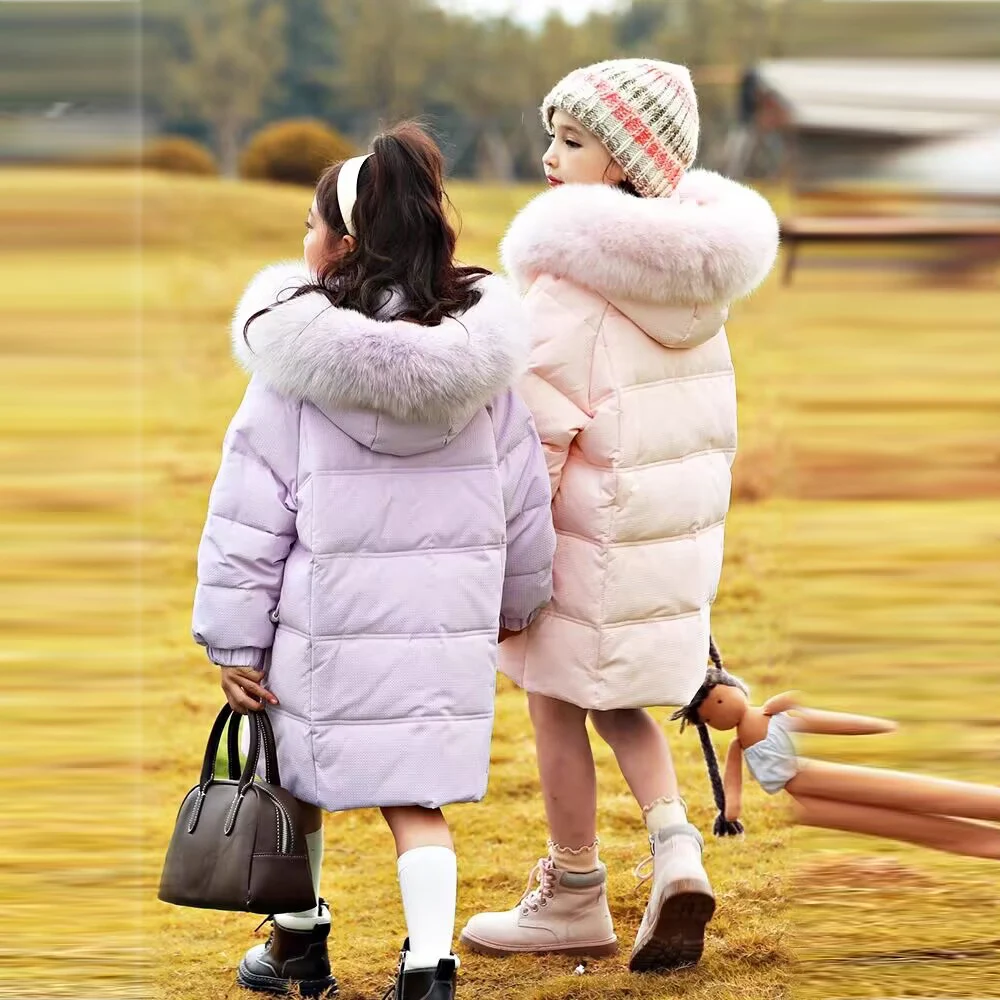 Cold Winter toddler kids Girls\' Clothes baby Outfits Fur Collar Long Down outerwear Thick Warm Down Coat for Girls\' Clothing