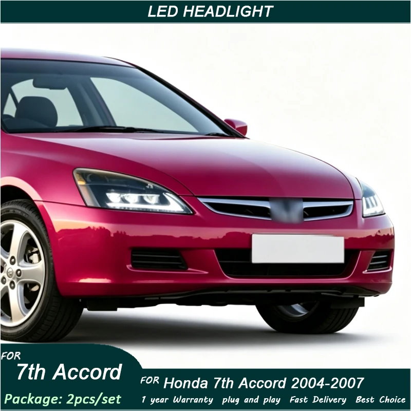 Modified LED Projector Head Lights For Honda Accord 2004 2005 2006 2007, Headlamp Assembly With Daytime Running Light Sequential