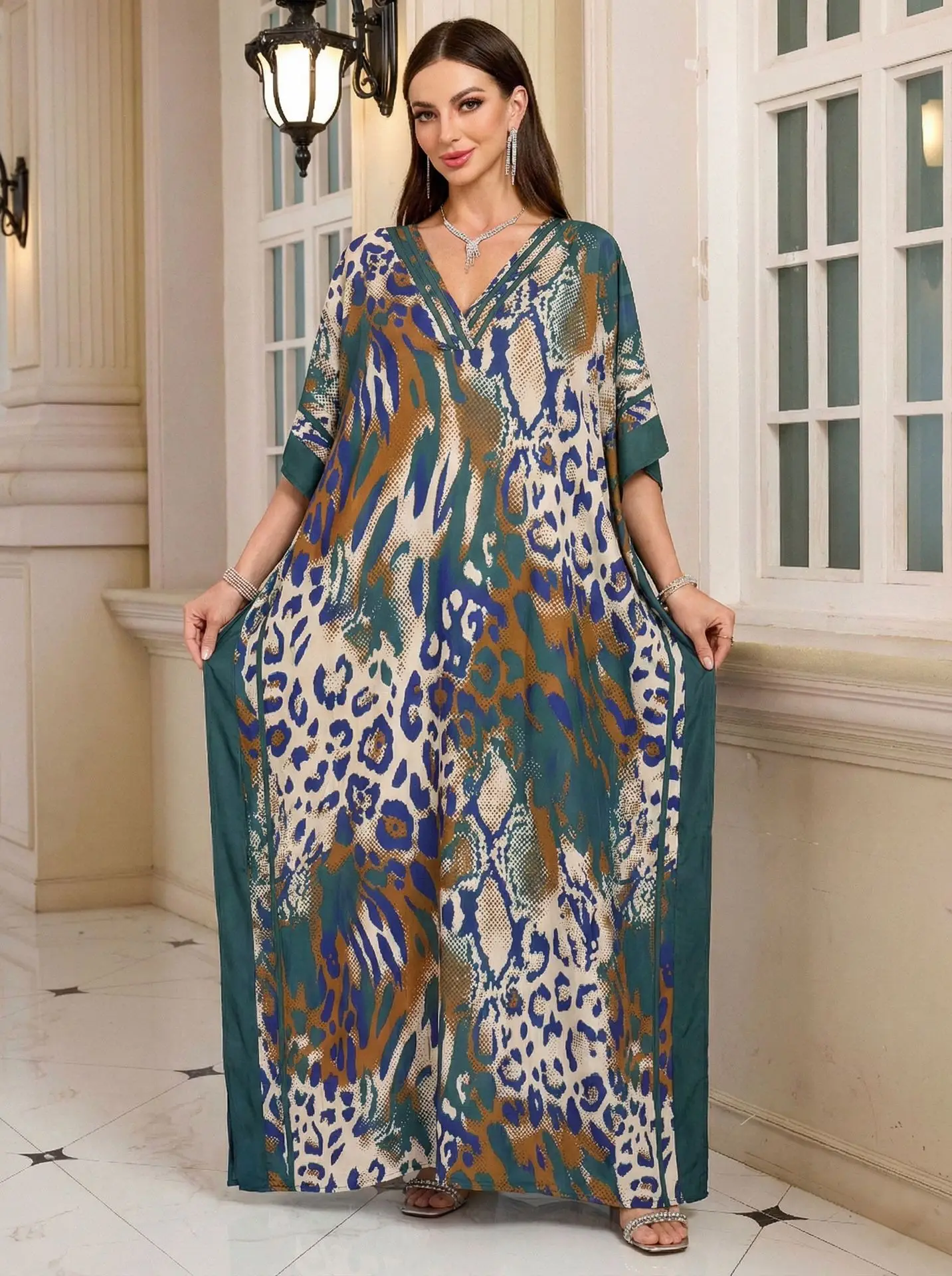 Beach Kaftans for Women Leopard Allover Printed Plus Size Summer Dresses Holiday Cover Ups for Swimwear 42 Colors Factory Supply view 3