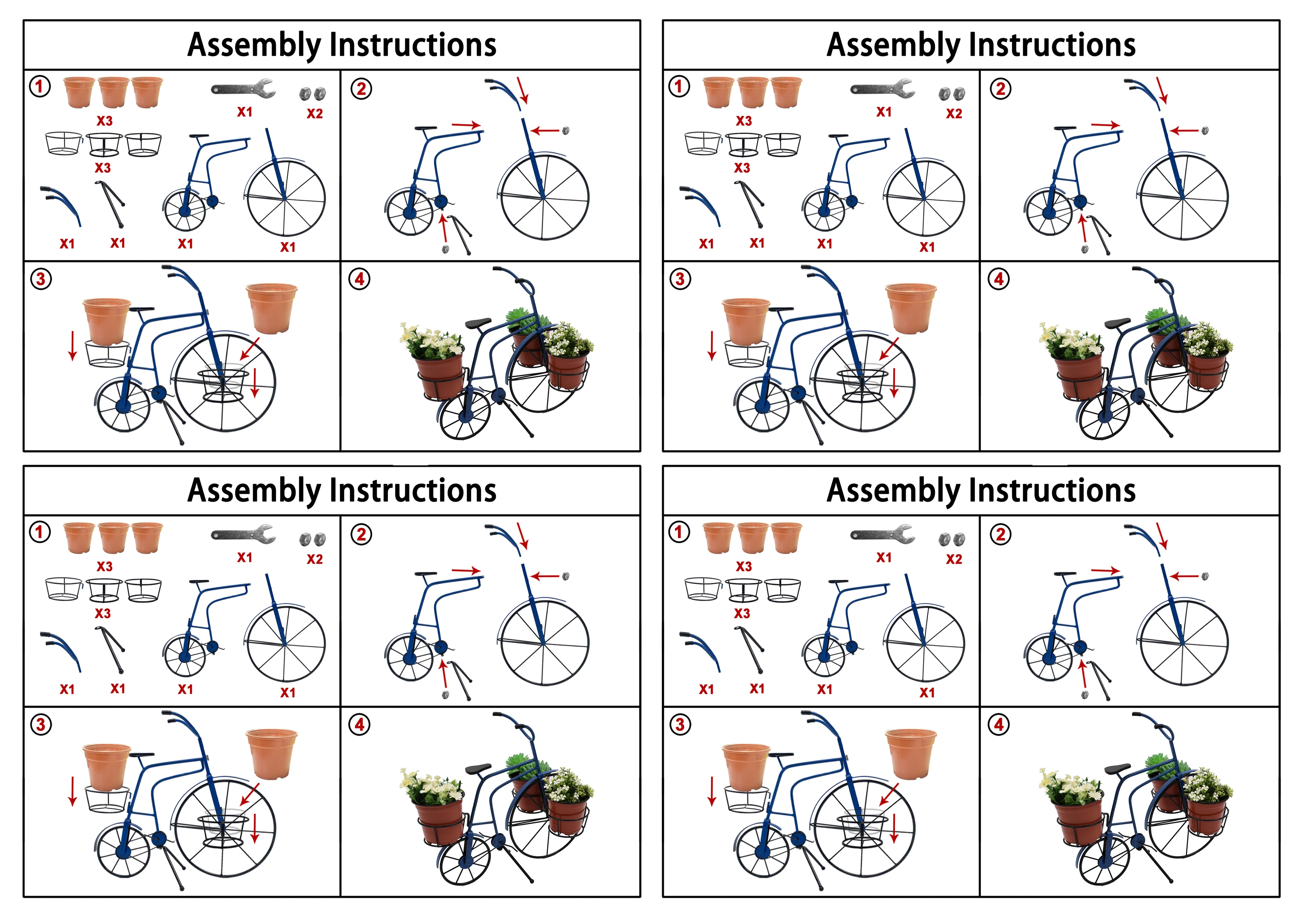 1 Pce Bicycle planting flower stand, Three-pot iron flower stand, Handicrafts, Retro color original design, Indoor or outdoor or