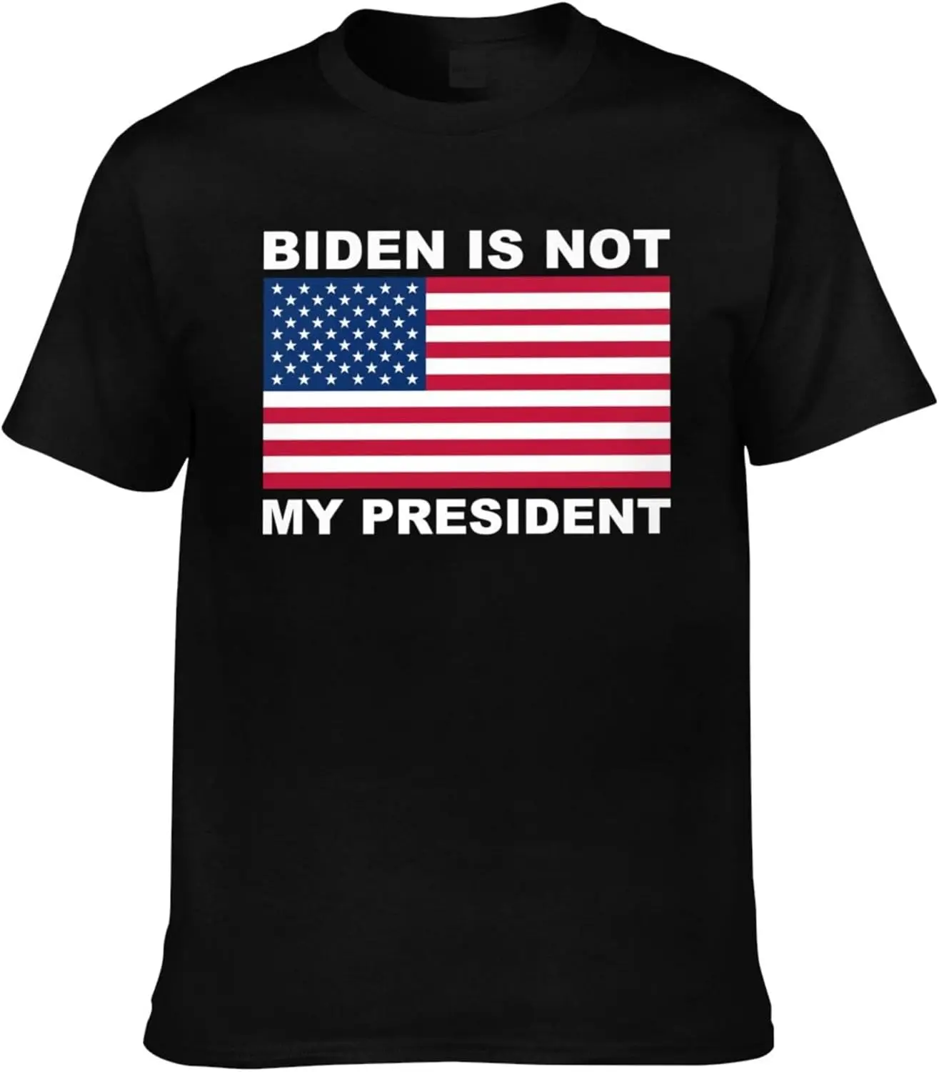 Fraud Biden is Not My President Flag Interesting Adult Short-Sleeve Crewneck Cotton T-Shirt Men's