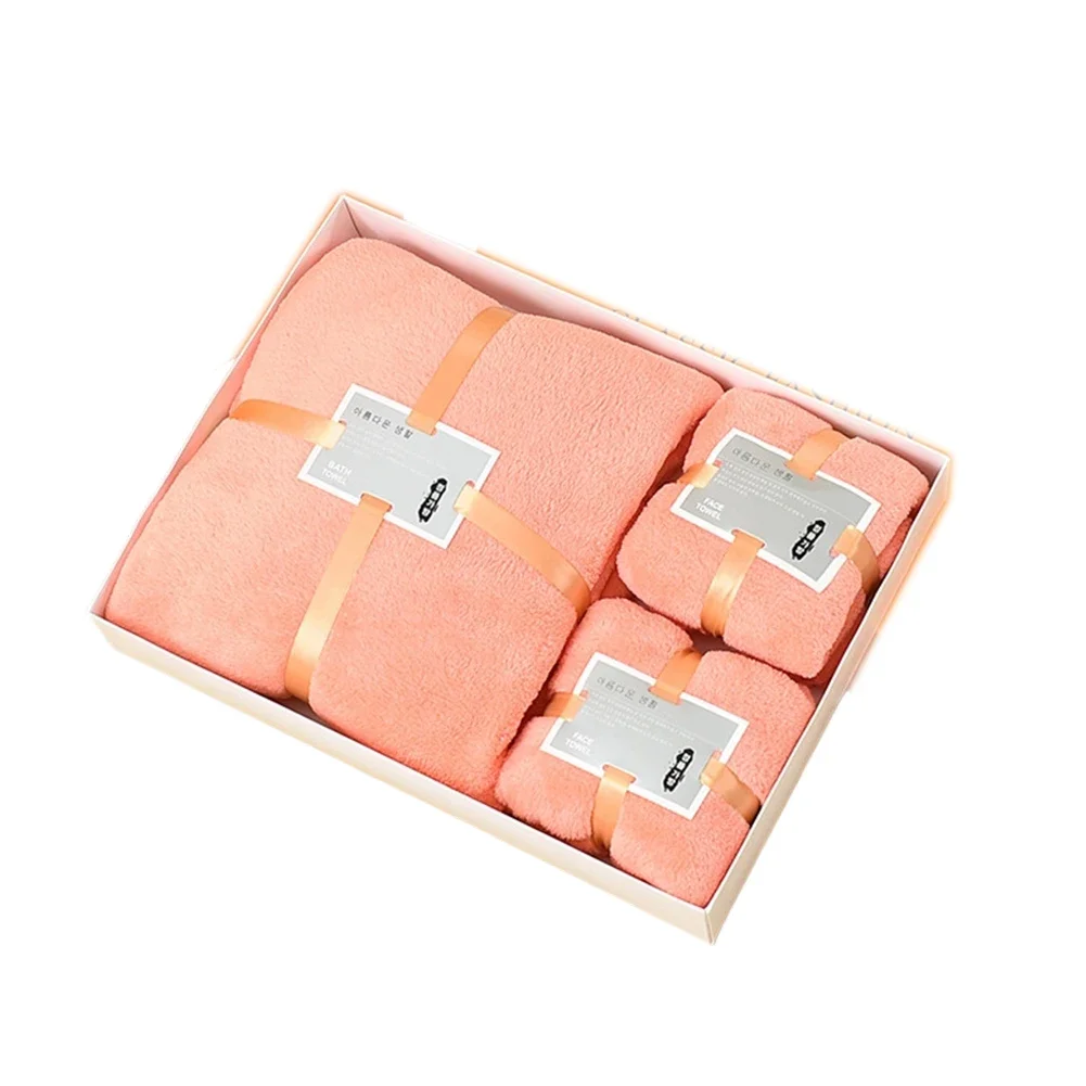 Box Quick-drying 70*140cm Coral Fleece Towel Ultra Soft Material Polyester Microfiber Monochrome Japanese Style