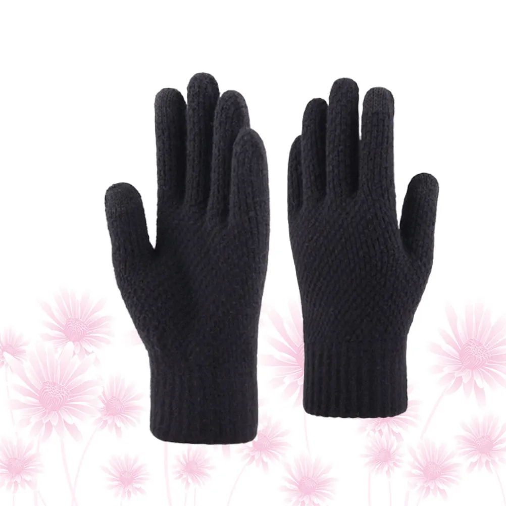 

1 Pair Thickened Touch Screen Gloves Windproof Knitted Winter Warm Fingerprint Mitten For Outdoor Sports Washable Unisex Black