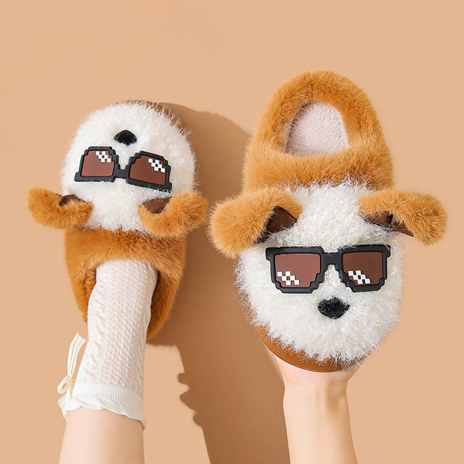 

Удобные плюшевые тапочки для семьи, облачная мягкая подошва с дизайном собаки, домашняя обувь на зиму, детская хлопковая обувь без шнуровки