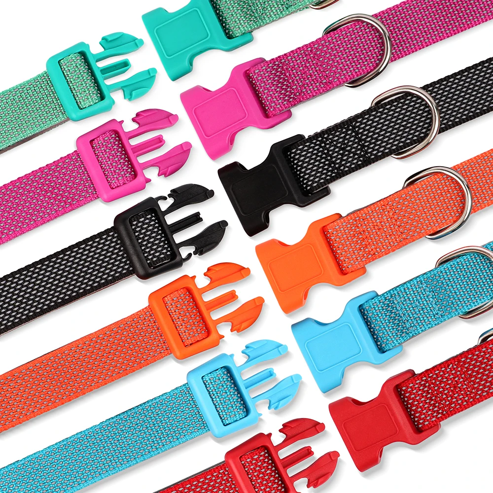 6 Colors Reflective Pet Dog Collar Breathable Nylon Dog Collars Necklace Adjustable Puppy Collars for Small Medium Dogs Pug