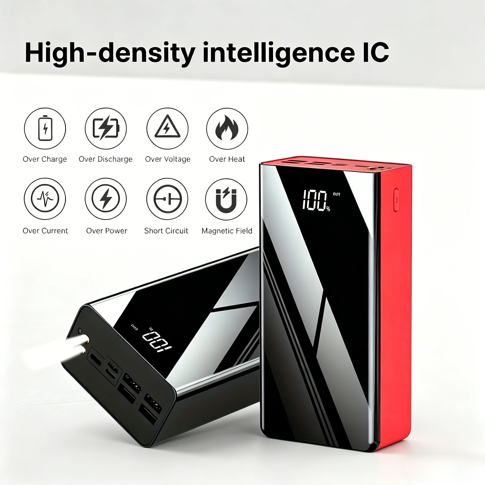 Batterie externe portable à charge ultra-rapide de grande capacité 50000 mAh, avec affichage numérique LED/double éclairage, 4 interfaces USB, interface Type-C/Micro, peut charger plusieurs appareils simultanément, batterie de secours mobile d'urgence pour l'extérieur.