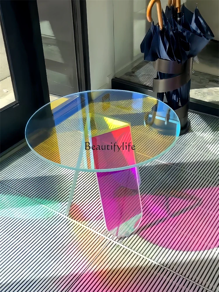 

FG40Glass Sofa Small Table Furniture Living Room Balcony Rainbow Coffee Table Modern