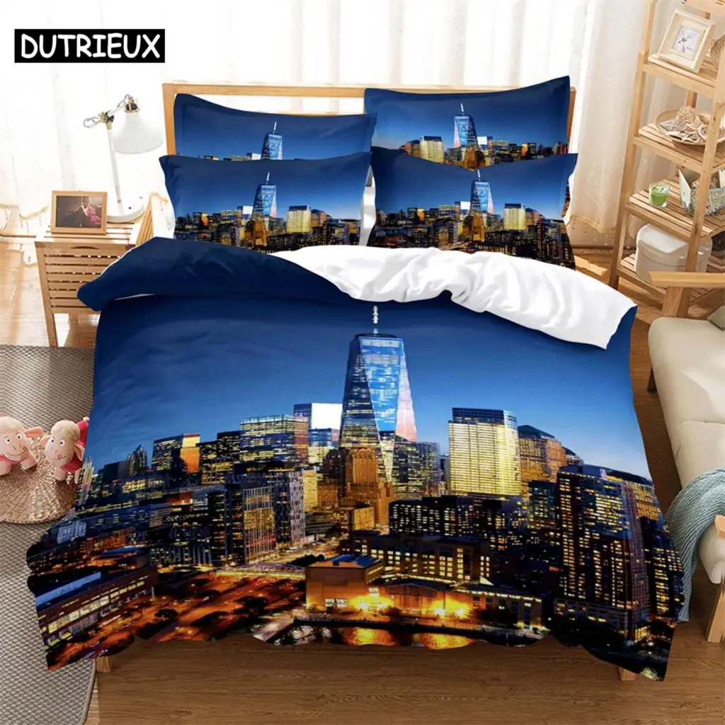 High-rise building Fashion Bedding Set 2/3pcs 3D Digital  Printing Duvet Cover Sets 1 Quilt Cover + 1/2 Pillowcases US/EU Size